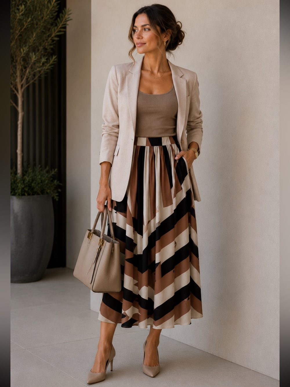 BOSS Hugo Boss Womens Skirt Size 6/Small Vetola Brown Printed Pull On A-Line